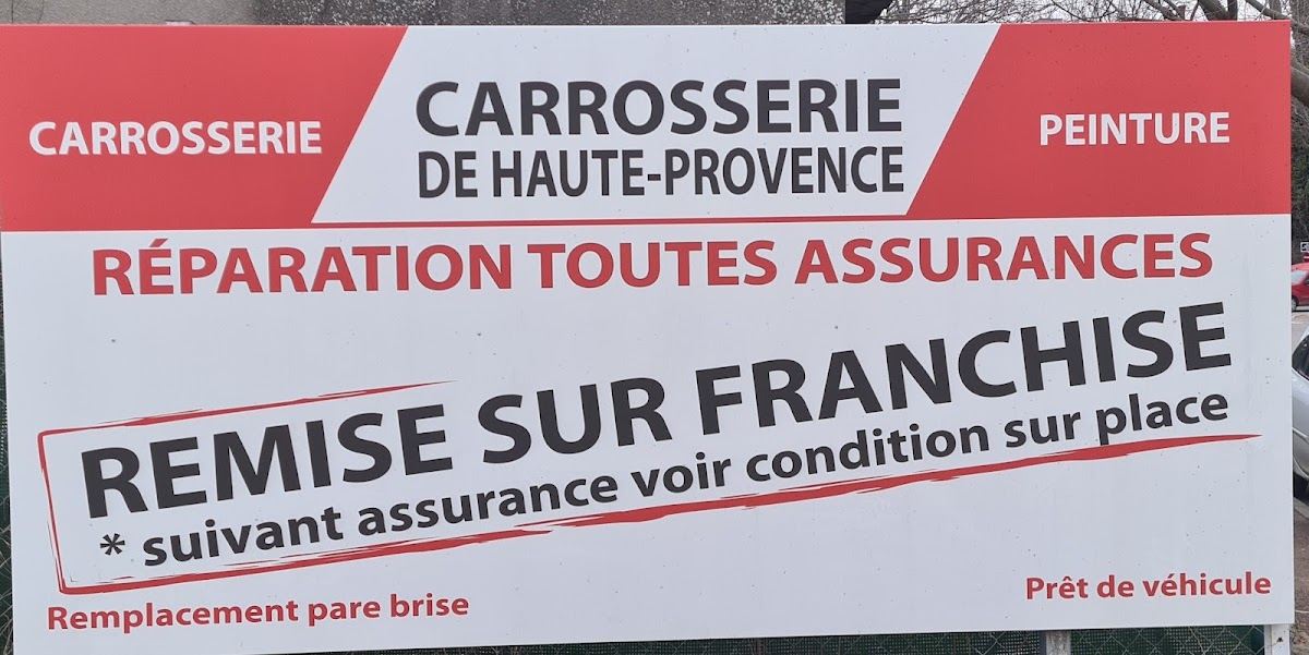 Panneau de l’atelier : réparation toutes assurances, remise sur franchise